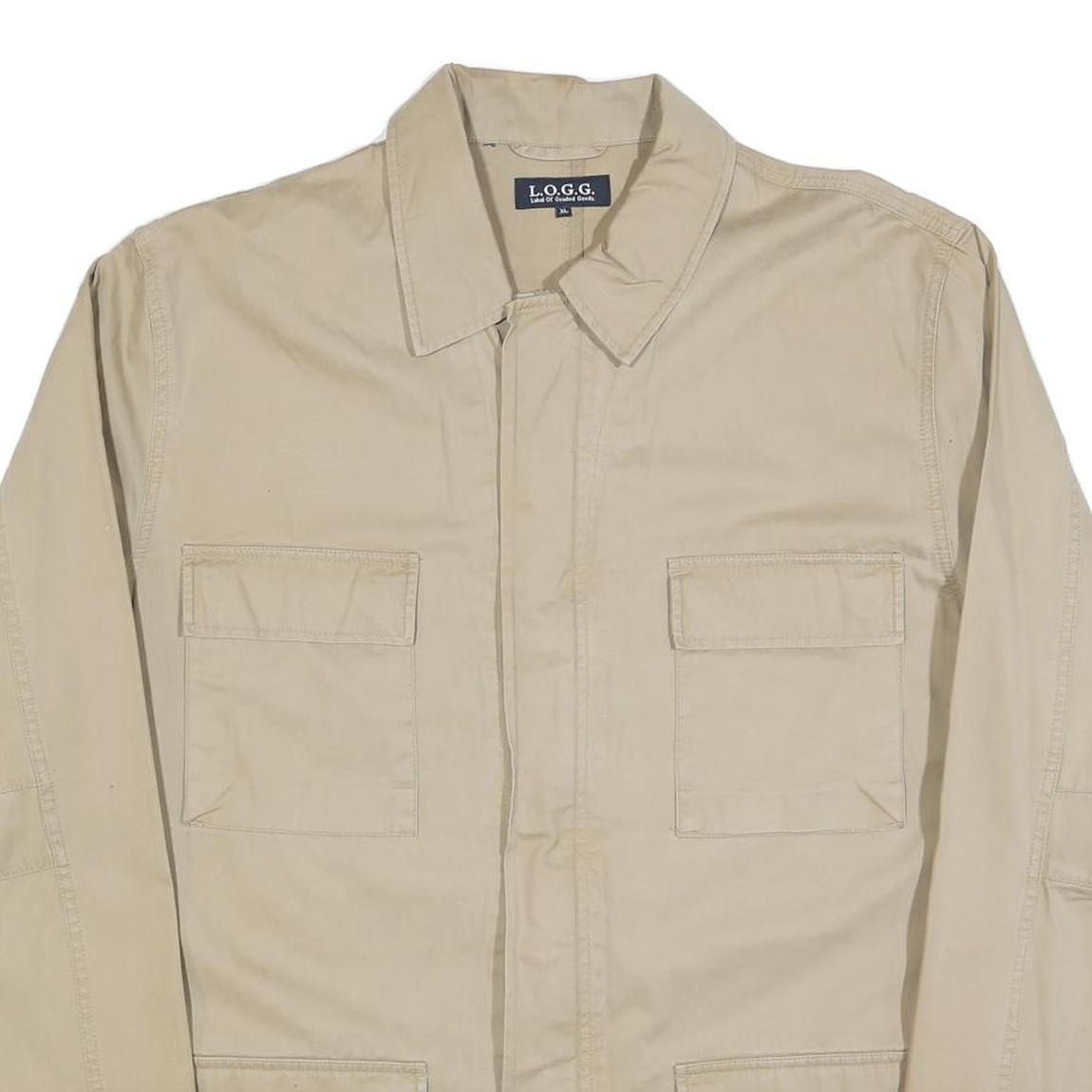 LOGG Mens Beige Cotton Blend Button Jacket XL Plain Lightweight Casual