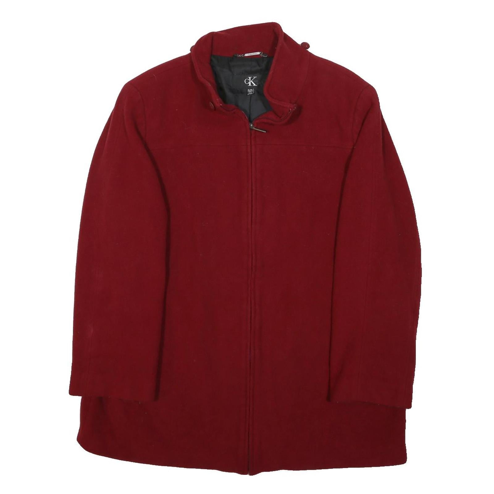 CALVIN KLEIN Womens Red Wool Blend Jacket L Zip Stand-Up Collar Classic Fit