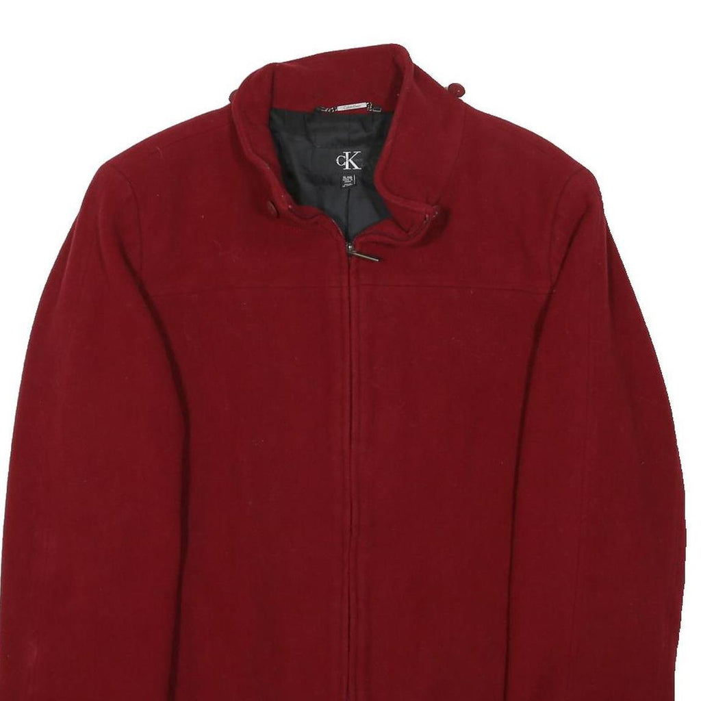 CALVIN KLEIN Womens Red Wool Blend Jacket L Zip Stand-Up Collar Classic Fit