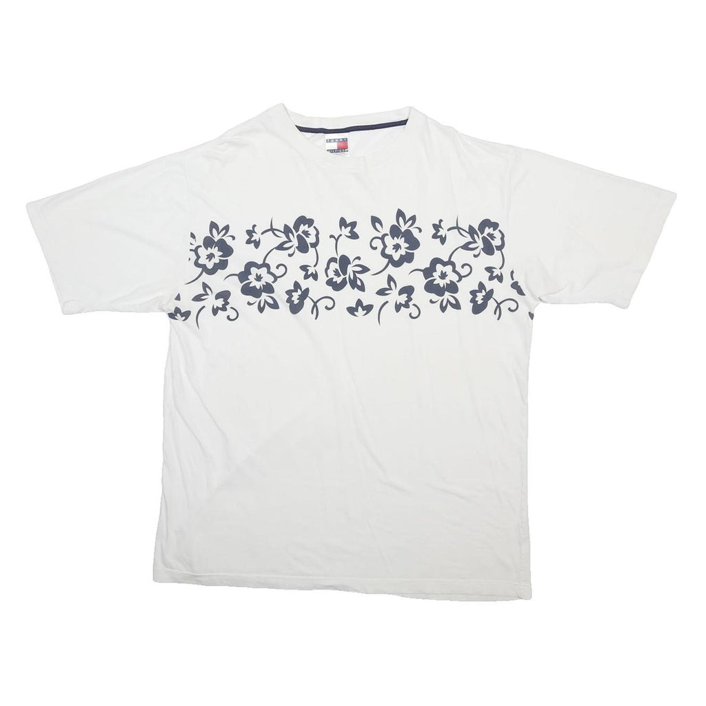 TOMMY HILFIGER Womens White Floral Graphic T-Shirt XL Short Sleeve Crew Neck