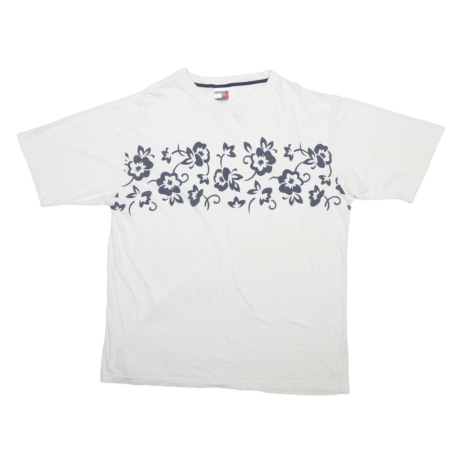 TOMMY HILFIGER Womens White Floral Graphic T-Shirt XL Short Sleeve Crew Neck