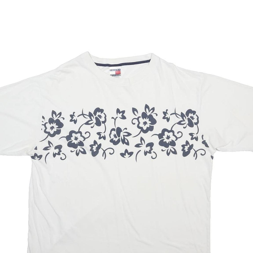 TOMMY HILFIGER Womens White Floral Graphic T-Shirt XL Short Sleeve Crew Neck