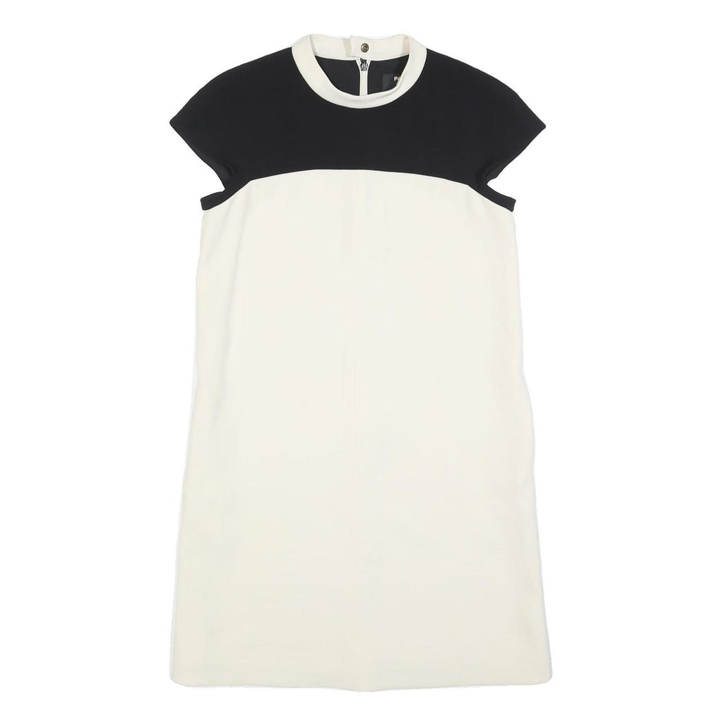 PAULE KA Womens Black & White Shift Polyester Blend Dress S Crew Neck Short