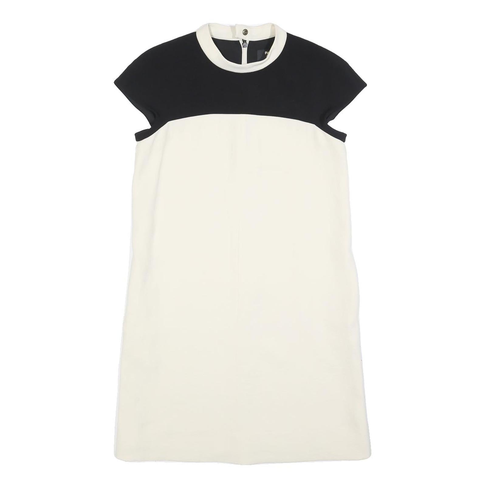 PAULE KA Womens Black & White Shift Polyester Blend Dress S Crew Neck Short