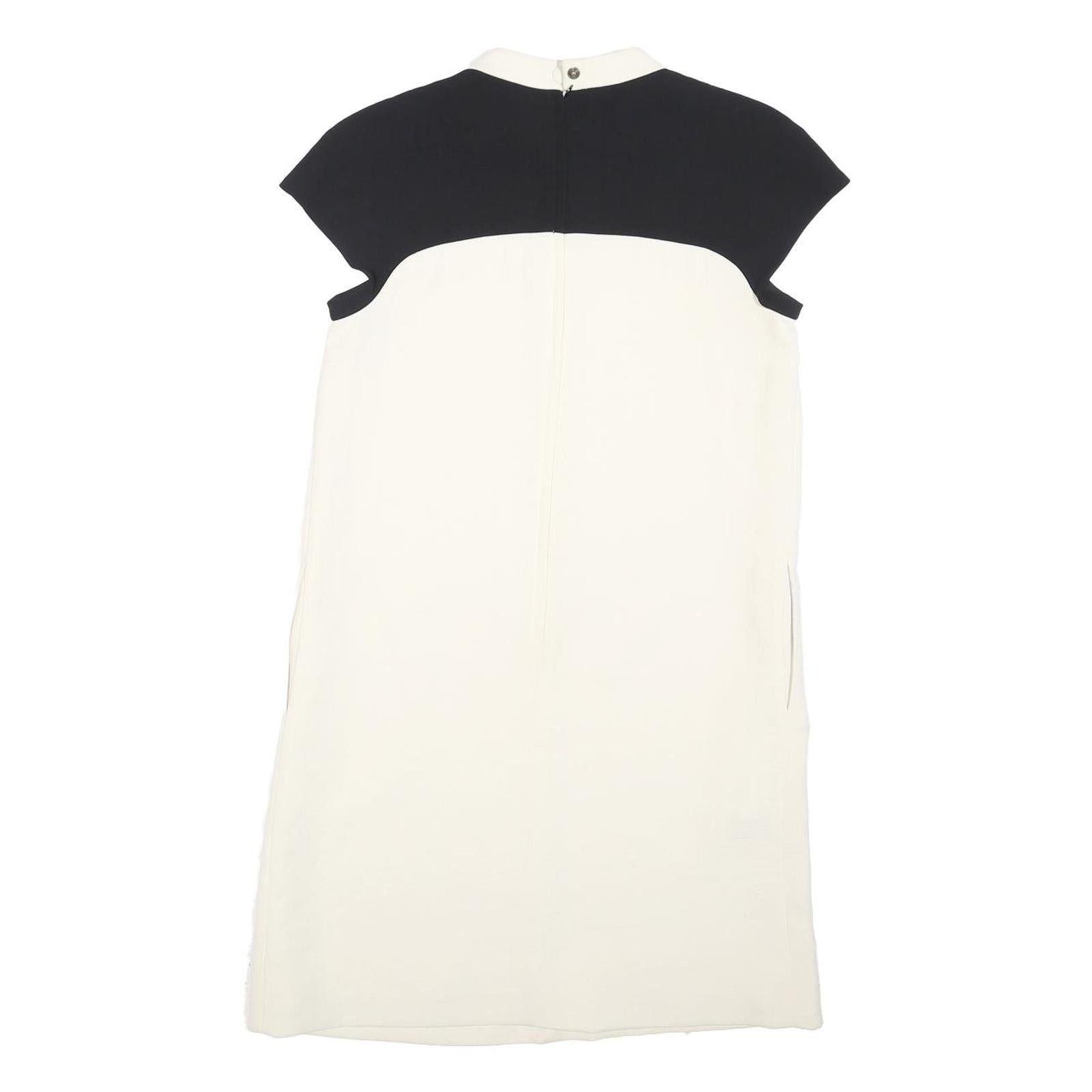 PAULE KA Womens Black & White Shift Polyester Blend Dress S Crew Neck Short