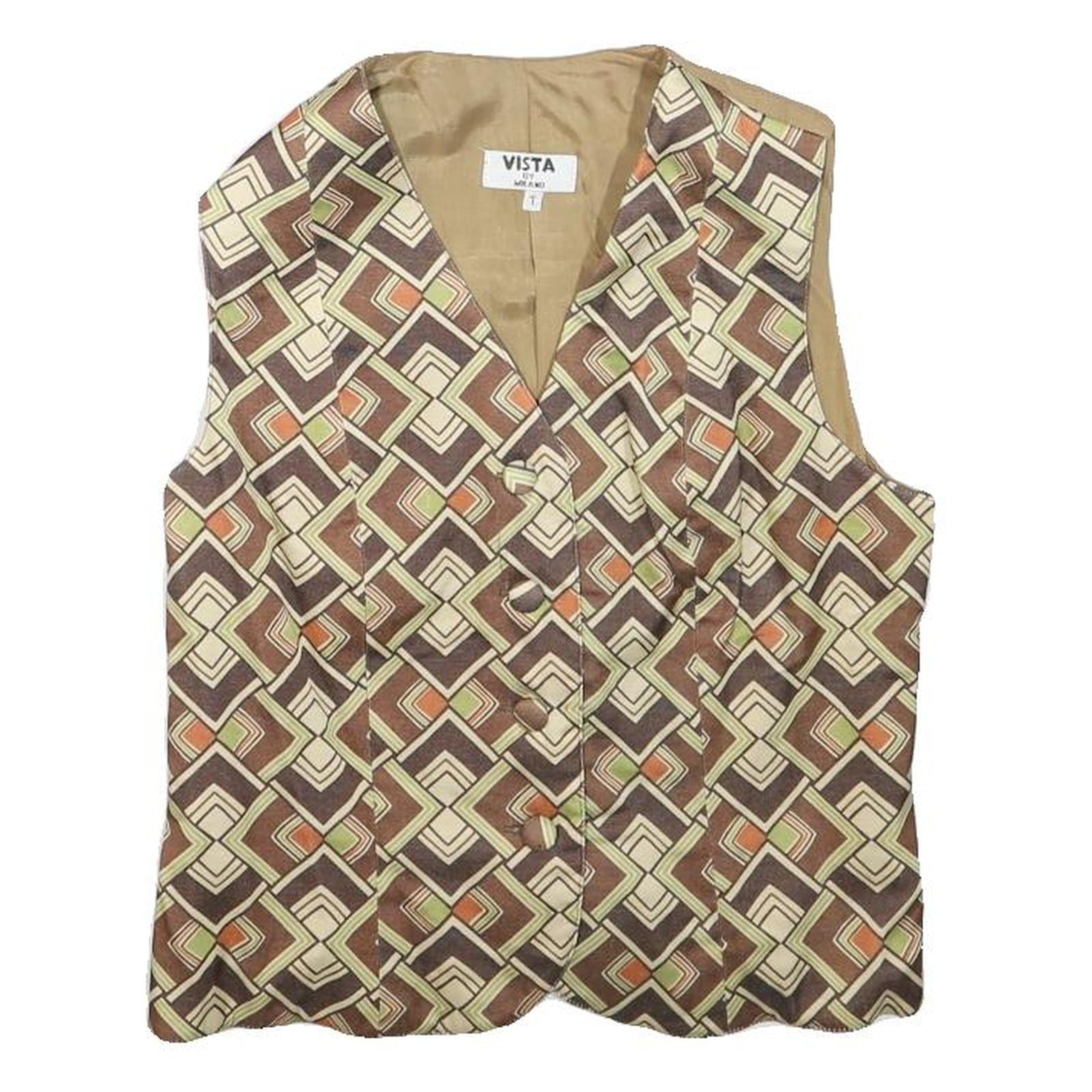 VISTA Womens Brown & Beige Geometric Pattern Jacket XXS Polyester Blend Button