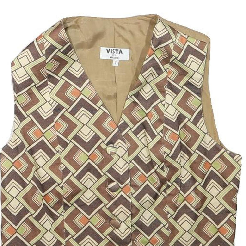 VISTA Womens Brown & Beige Geometric Pattern Jacket XXS Polyester Blend Button
