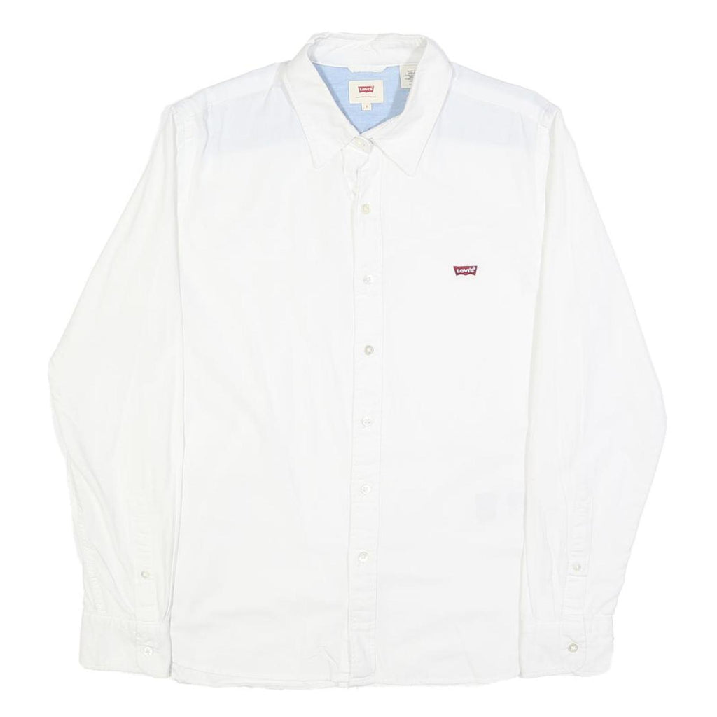 LEVI'S Mens White Plain Shirt S Classic Casual Button-Down Collar Cotton