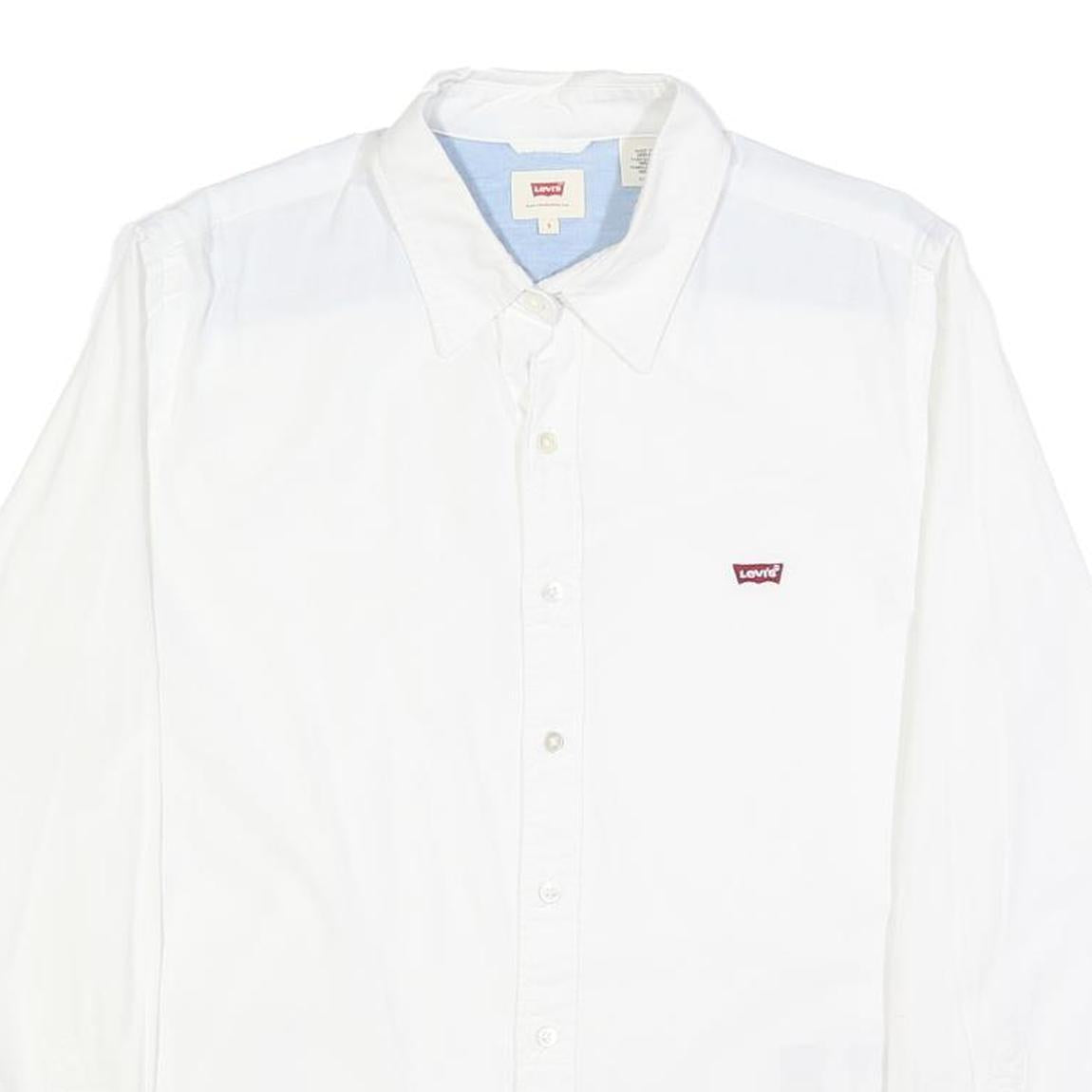 LEVI'S Mens White Plain Shirt S Classic Casual Button-Down Collar Cotton