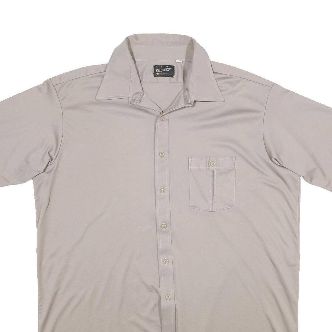 JC PENNEY Mens Beige Polyester Shirt XL Casual Classic Pocket Button Down