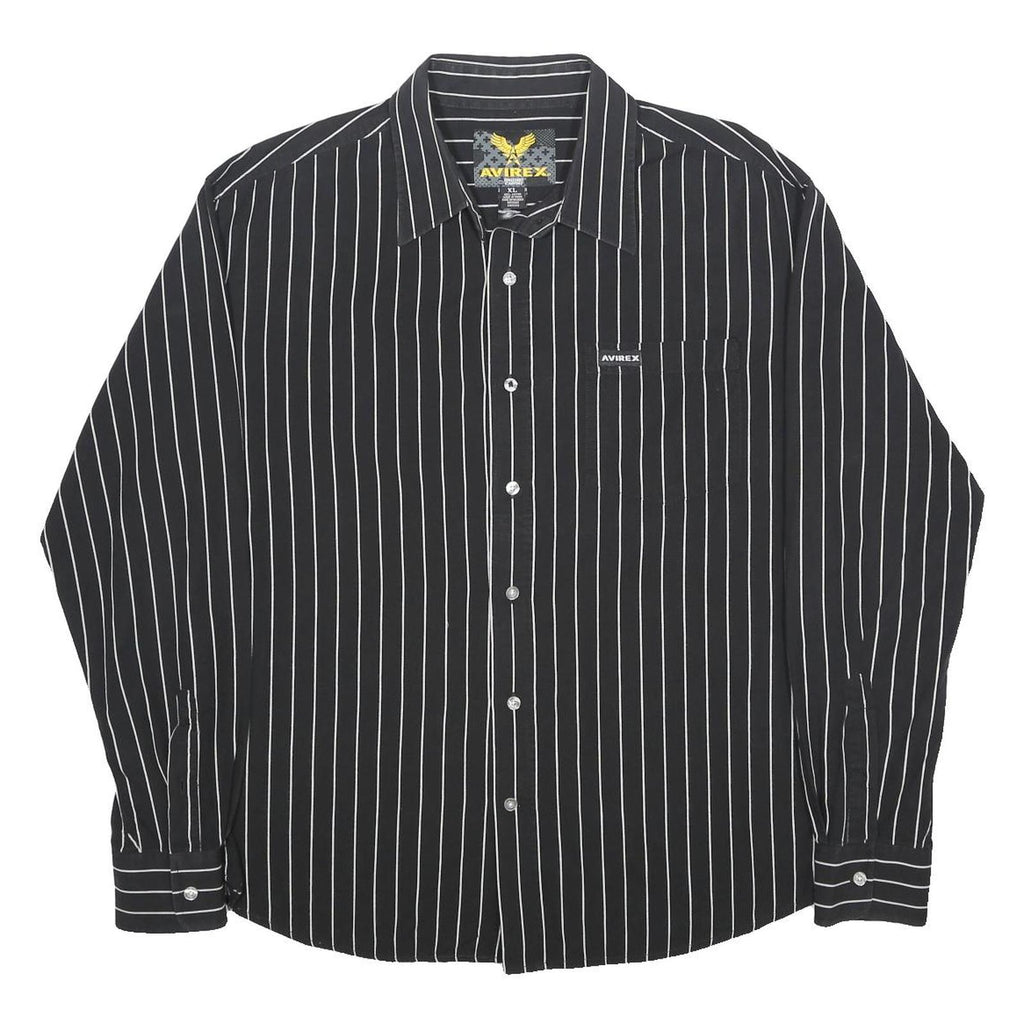 AVIREX Mens Black & White Striped Shirt XL Classic Cotton Long Sleeve