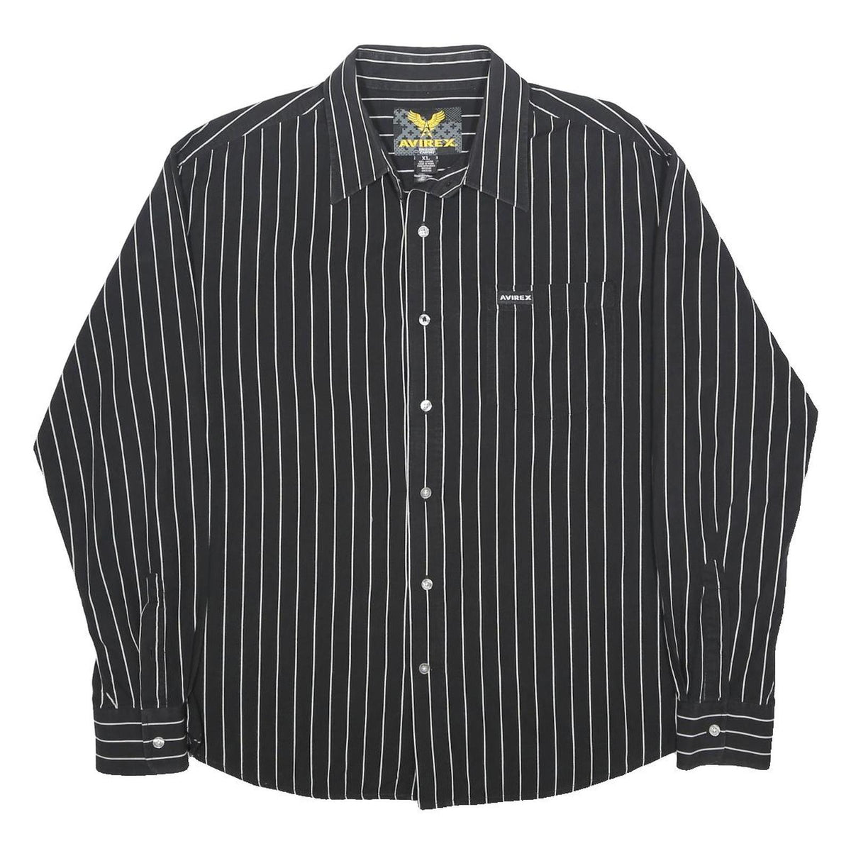 AVIREX Mens Black & White Striped Shirt XL Classic Cotton Long Sleeve