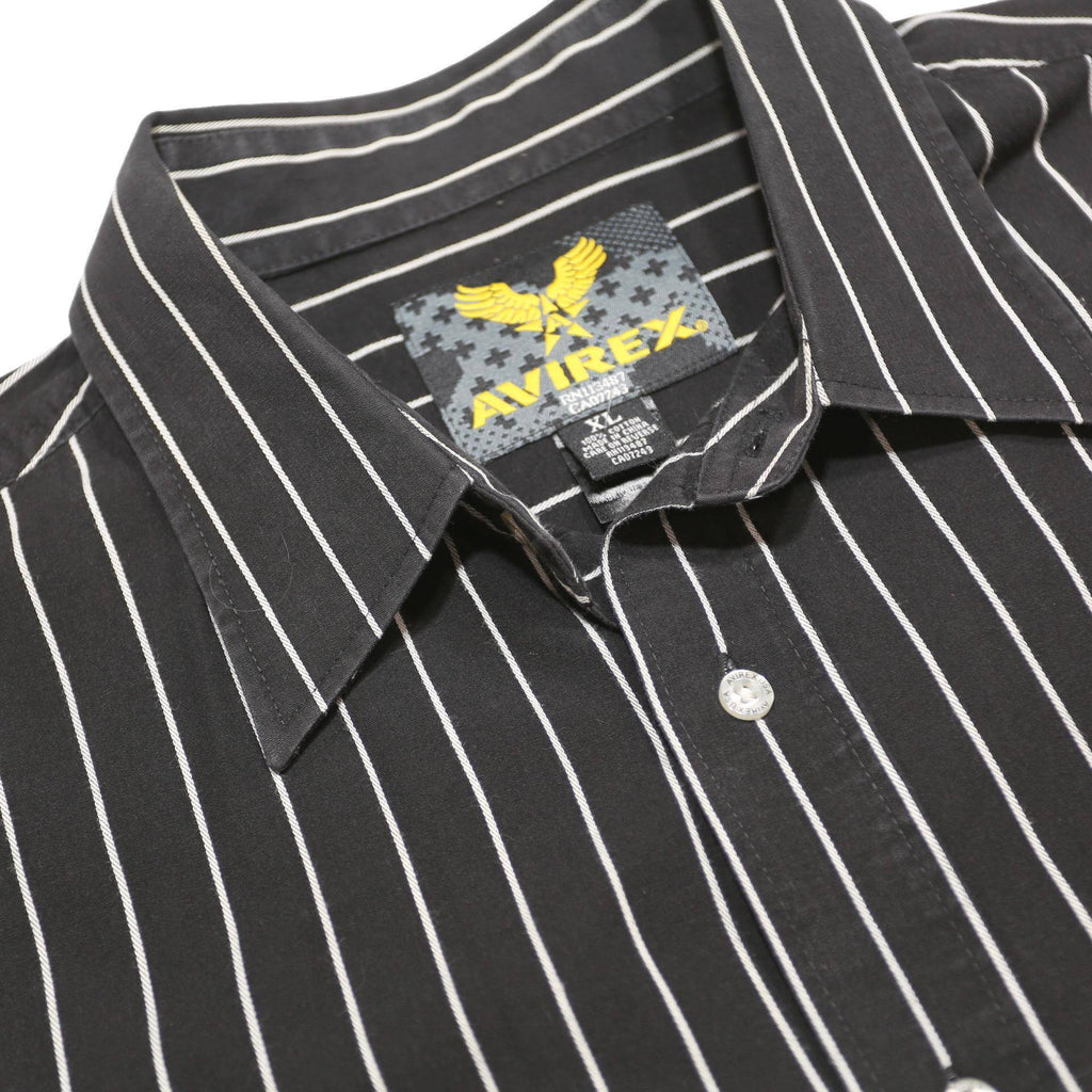 AVIREX Mens Black & White Striped Shirt XL Classic Cotton Long Sleeve