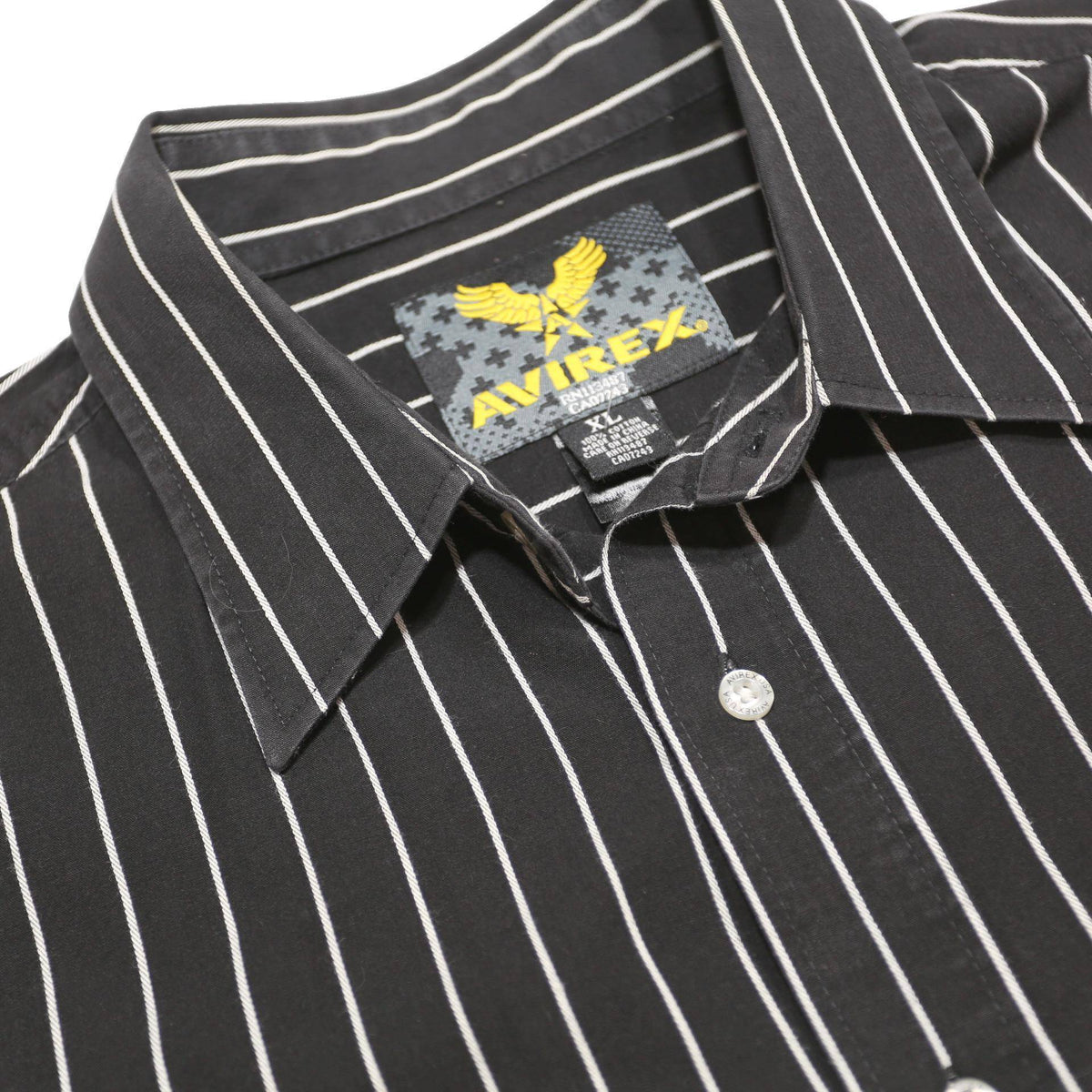 AVIREX Mens Black & White Striped Shirt XL Classic Cotton Long Sleeve