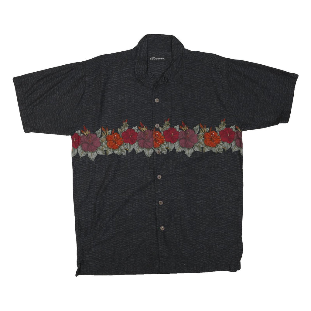 NO BOUNDARIES Mens Black Shirt L Cotton Blend Floral Print Summer Casual