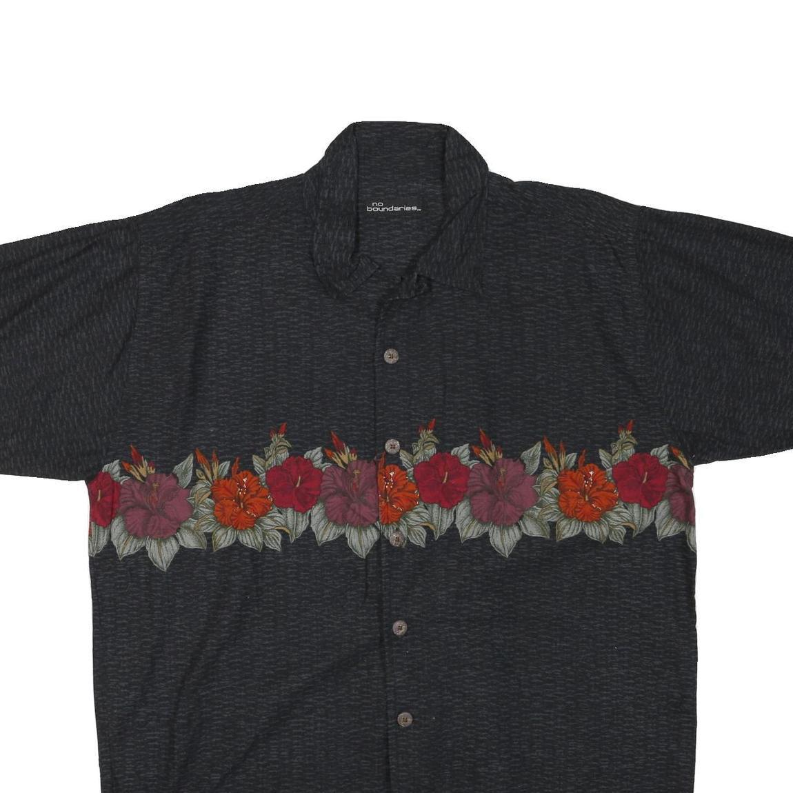 NO BOUNDARIES Mens Black Shirt L Cotton Blend Floral Print Summer Casual