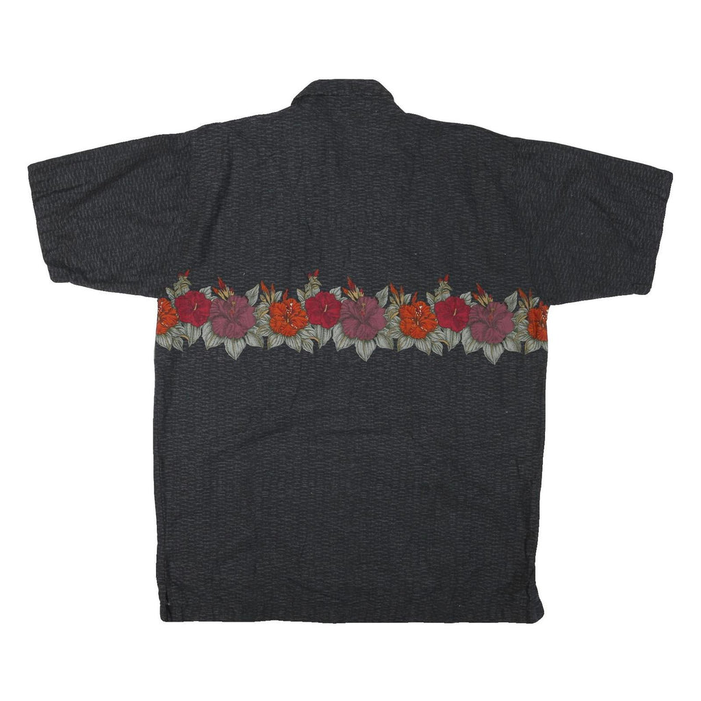 NO BOUNDARIES Mens Black Shirt L Cotton Blend Floral Print Summer Casual