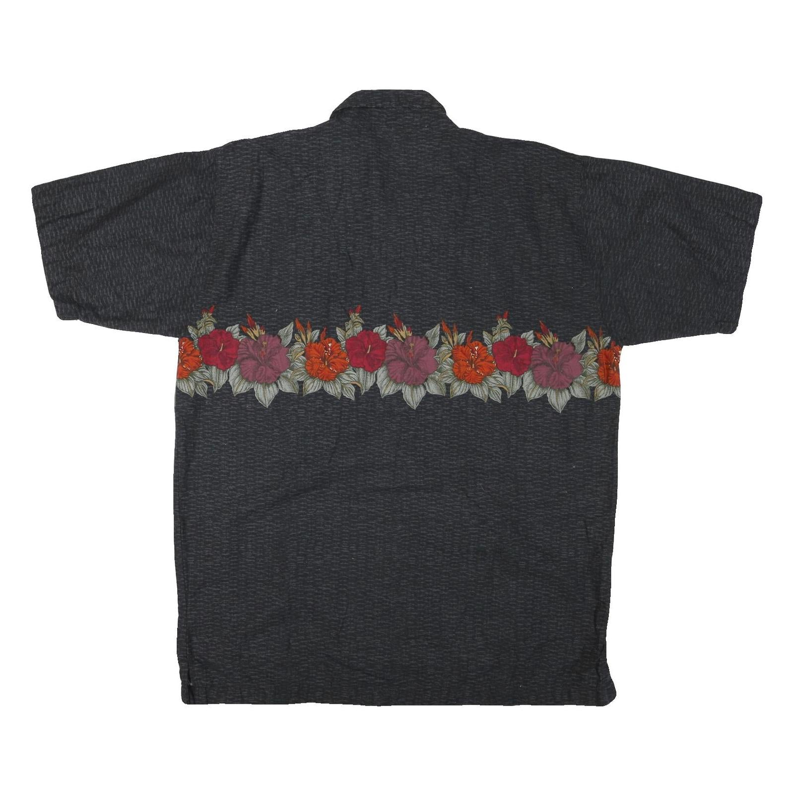 NO BOUNDARIES Mens Black Shirt L Cotton Blend Floral Print Summer Casual