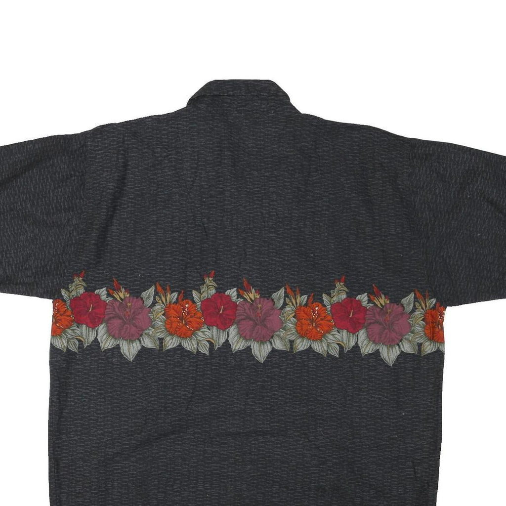 NO BOUNDARIES Mens Black Shirt L Cotton Blend Floral Print Summer Casual