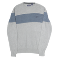 CHAPS Mens Grey & Blue Patterned Jumper Crew Neck Basic Knit L Cotton Comfort