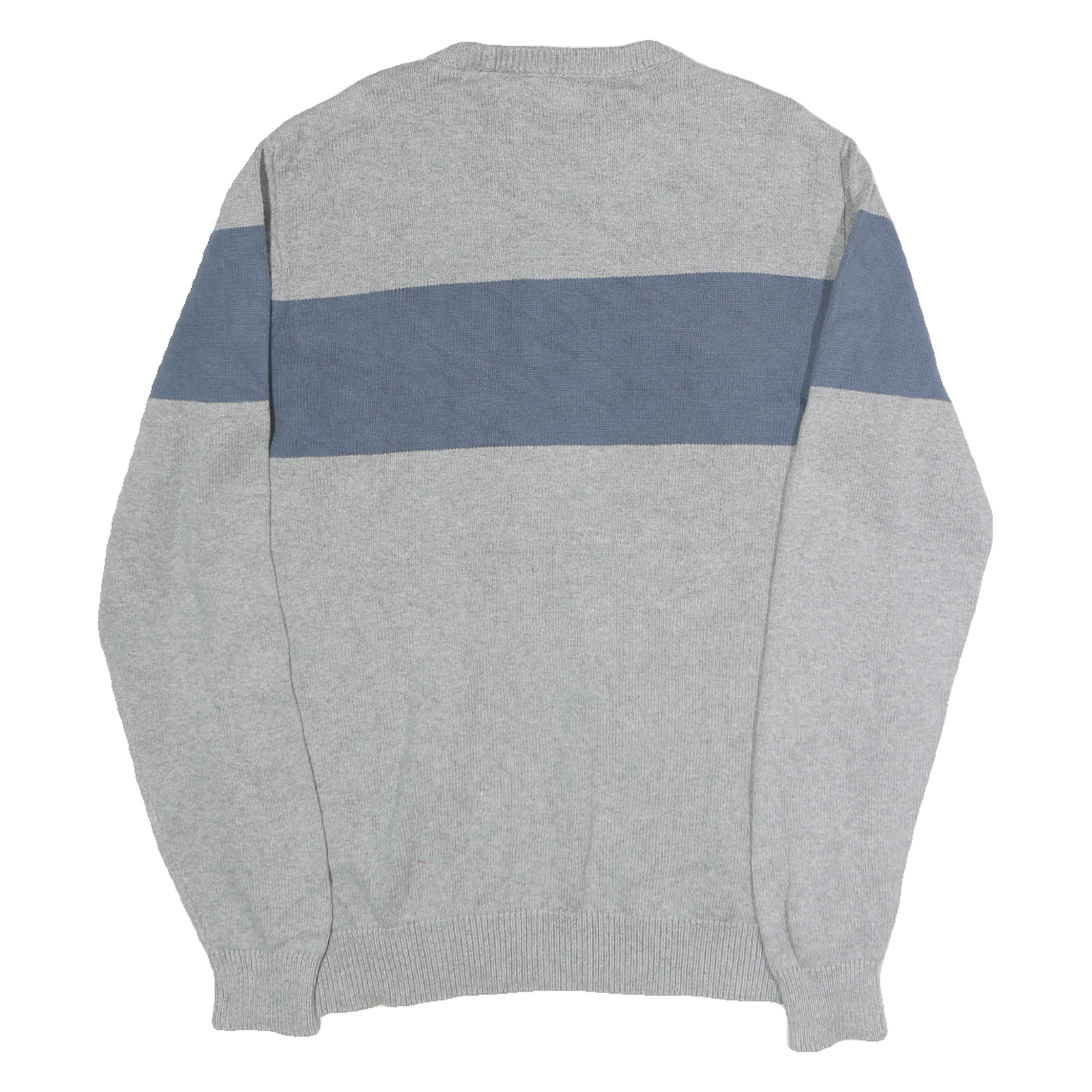 CHAPS Mens Grey & Blue Patterned Jumper Crew Neck Basic Knit L Cotton Comfort