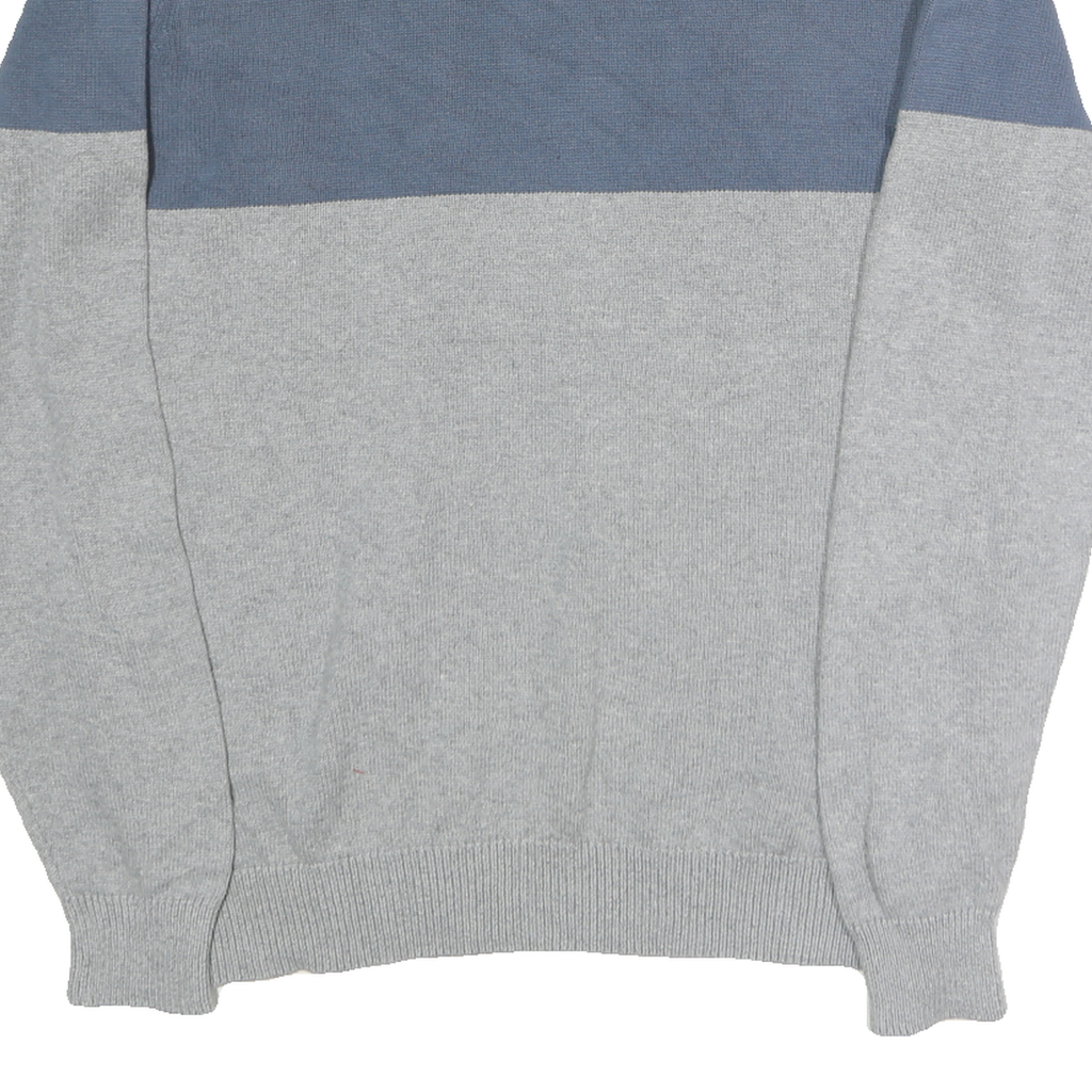 CHAPS Mens Grey & Blue Patterned Jumper Crew Neck Basic Knit L Cotton Comfort