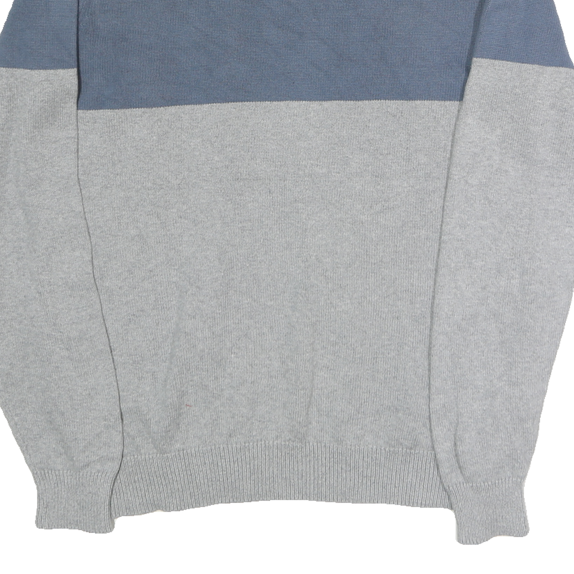 CHAPS Mens Grey & Blue Patterned Jumper Crew Neck Basic Knit L Cotton Comfort