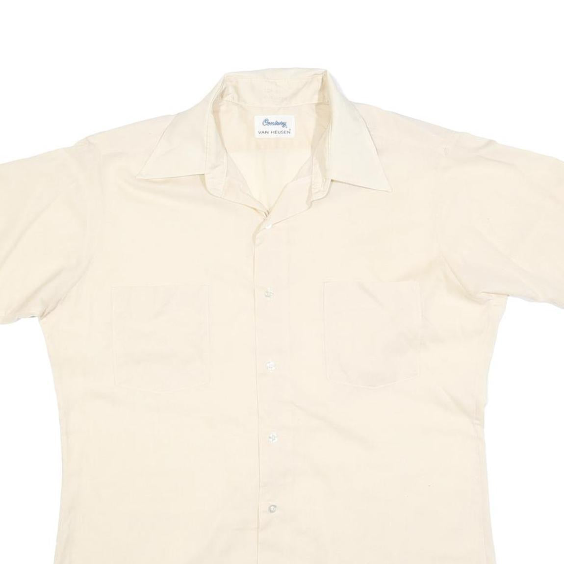 VAN HEUSEN Mens Cream Cotton Blend Short Sleeve Shirt M Classic Button Down