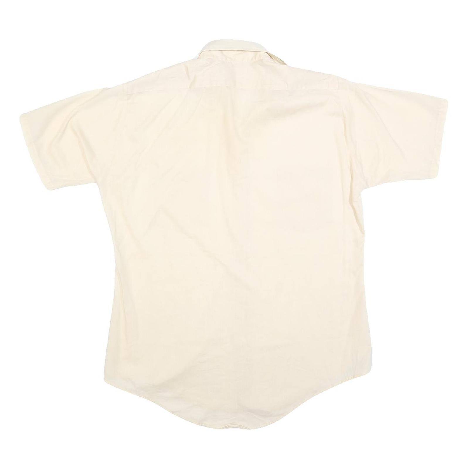 VAN HEUSEN Mens Cream Cotton Blend Short Sleeve Shirt M Classic Button Down