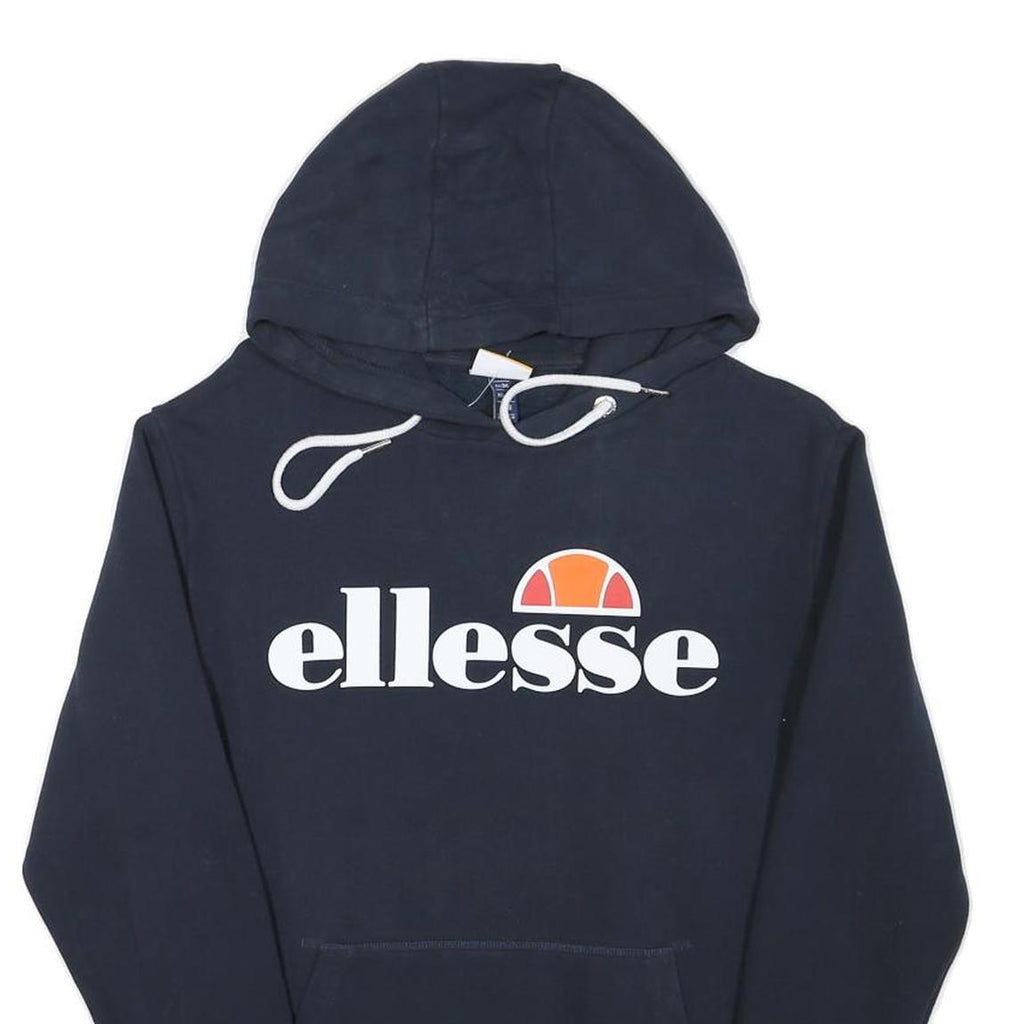ELLESSE Womens Navy Hoodie UK 8 Cotton Blend Pullover Casual Sportswear
