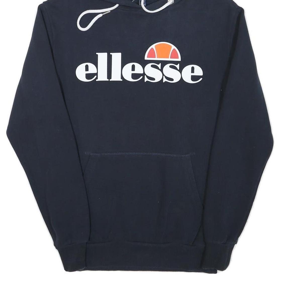 ELLESSE Womens Navy Hoodie UK 8 Cotton Blend Pullover Casual Sportswear
