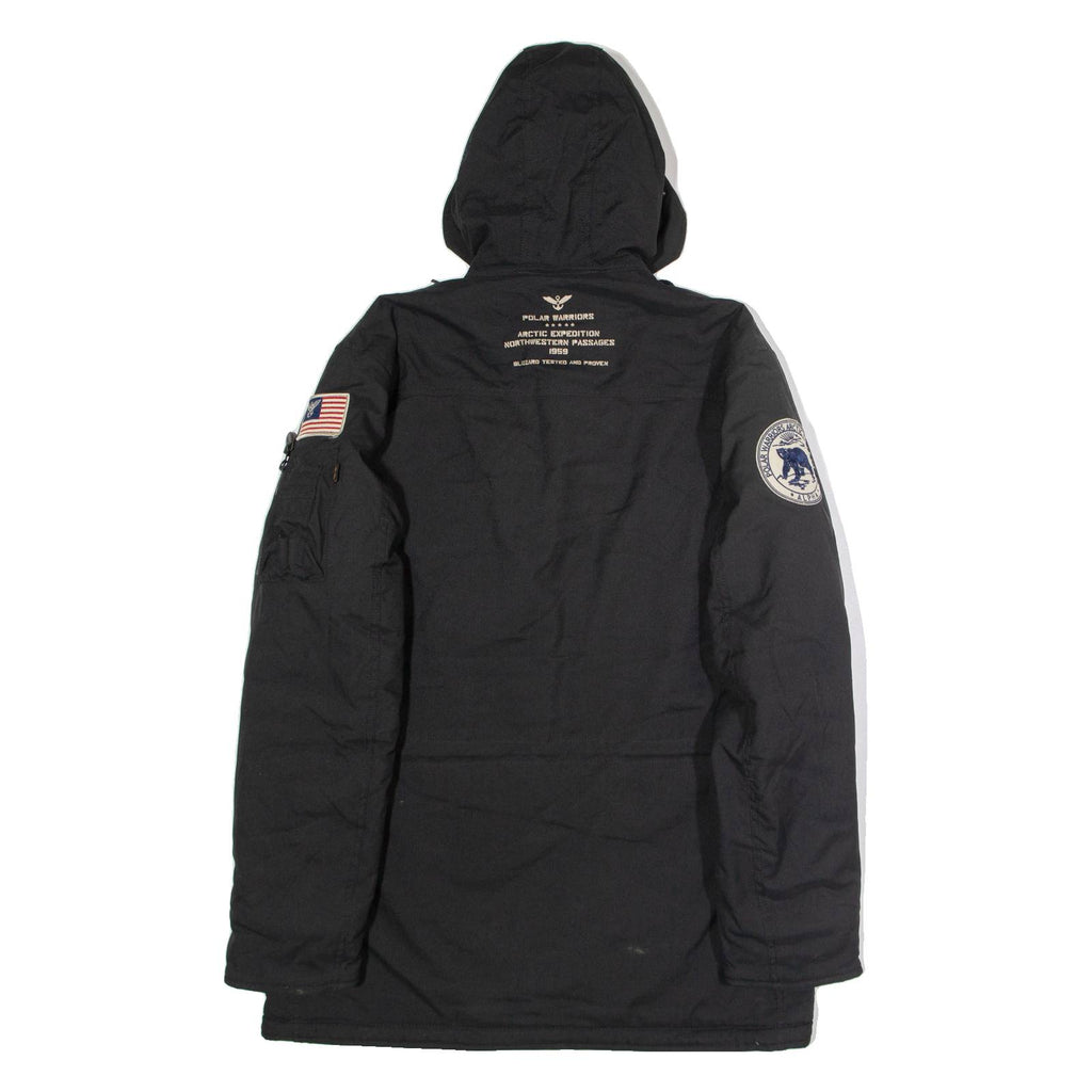 ALPHA INDUSTRIES Mens Parka Coat Black Canvas Nylon Hooded M
