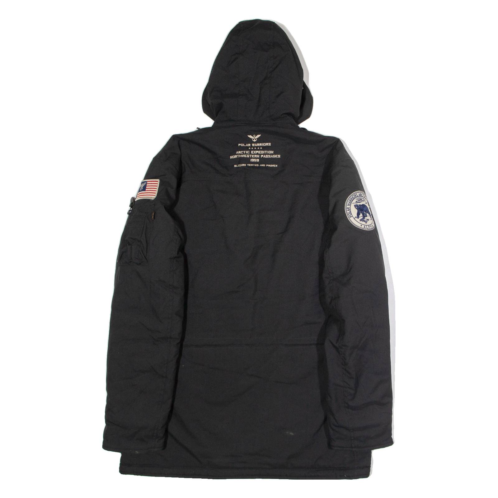 ALPHA INDUSTRIES Mens Parka Coat Black Canvas Nylon Hooded M