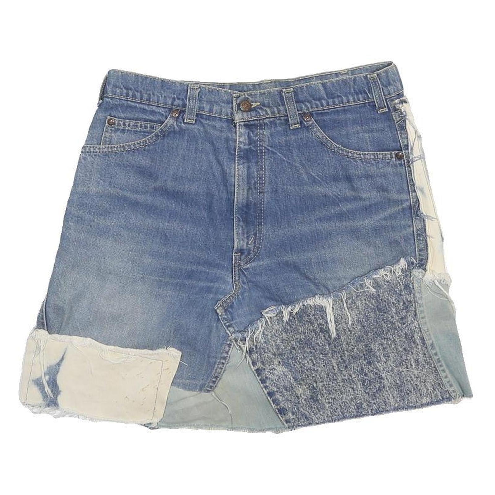 LEVI'S Womens Blue & Cream Patchwork Denim Mini Cotton Skirt Size M Distressed