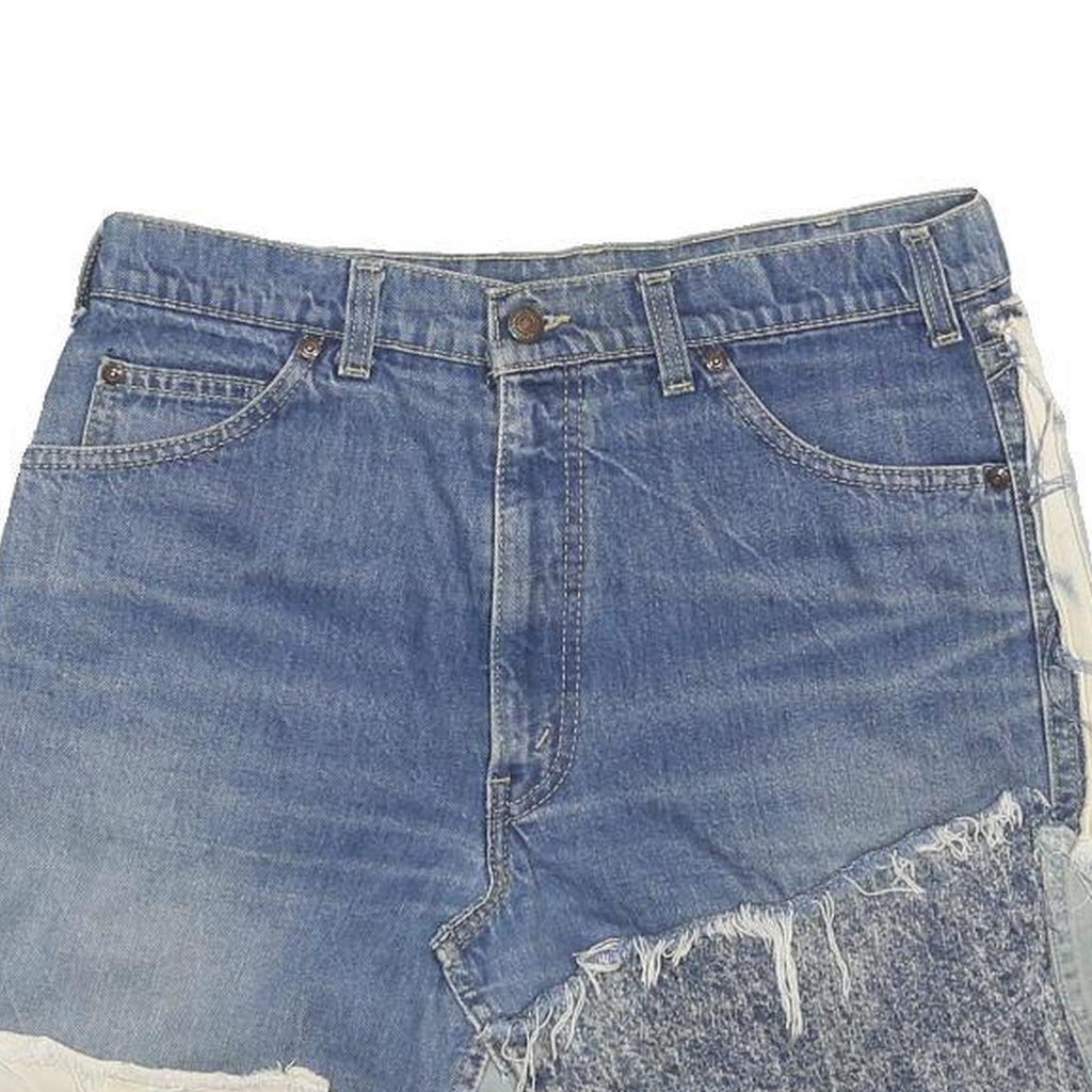 LEVI'S Womens Blue & Cream Patchwork Denim Mini Cotton Skirt Size M Distressed