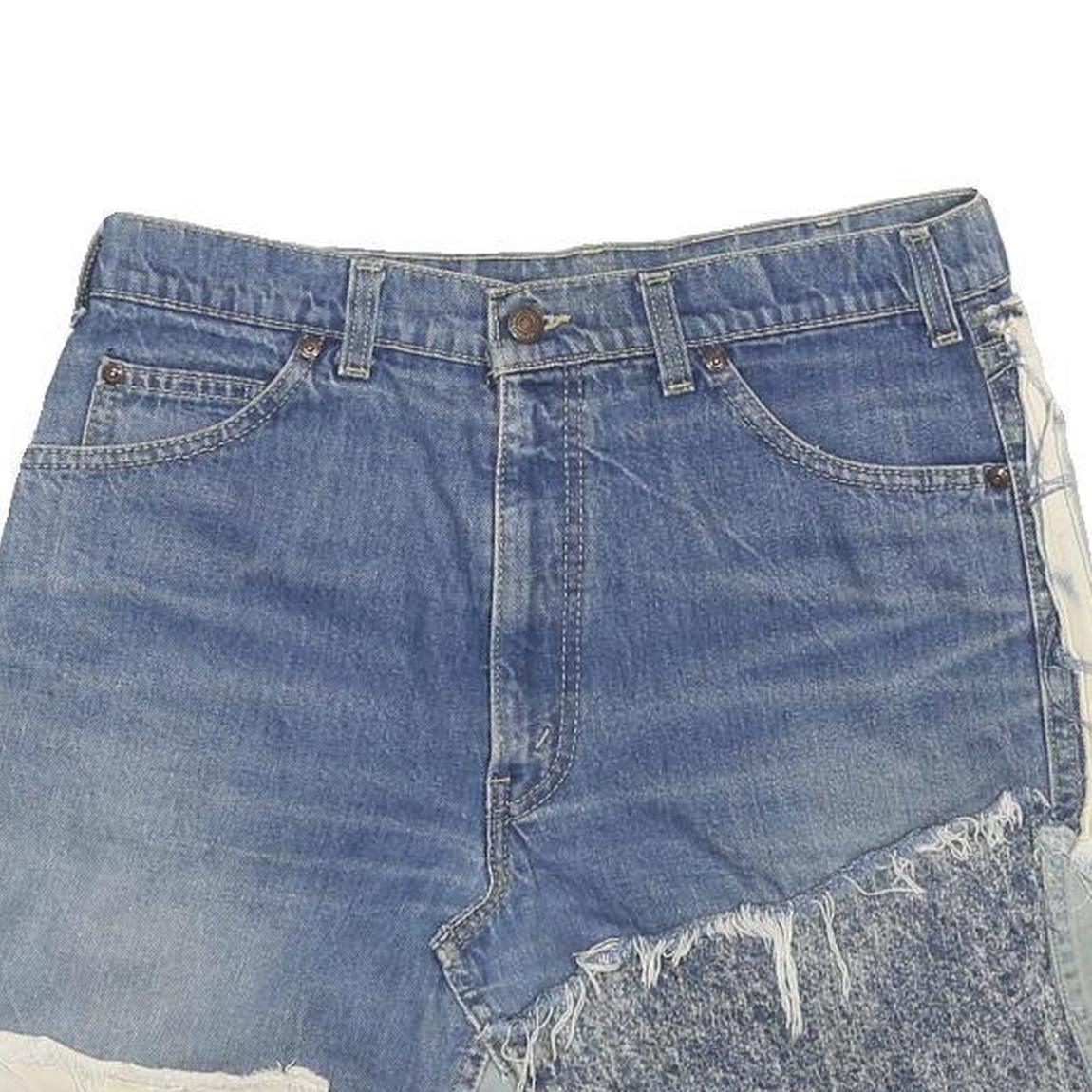 LEVI'S Womens Blue & Cream Patchwork Denim Mini Cotton Skirt Size M Distressed