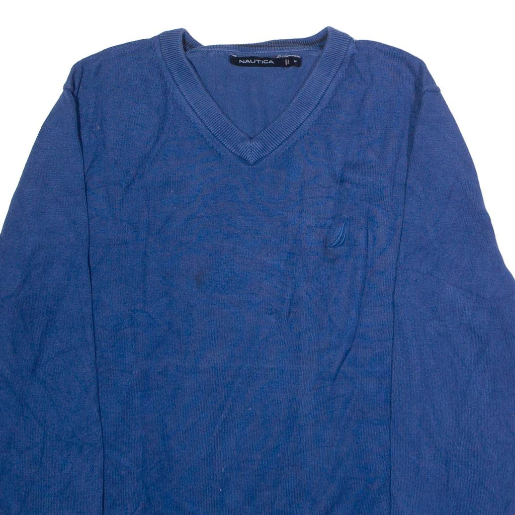 NAUTICA Mens Jumper Blue V-Neck Tight Knit M