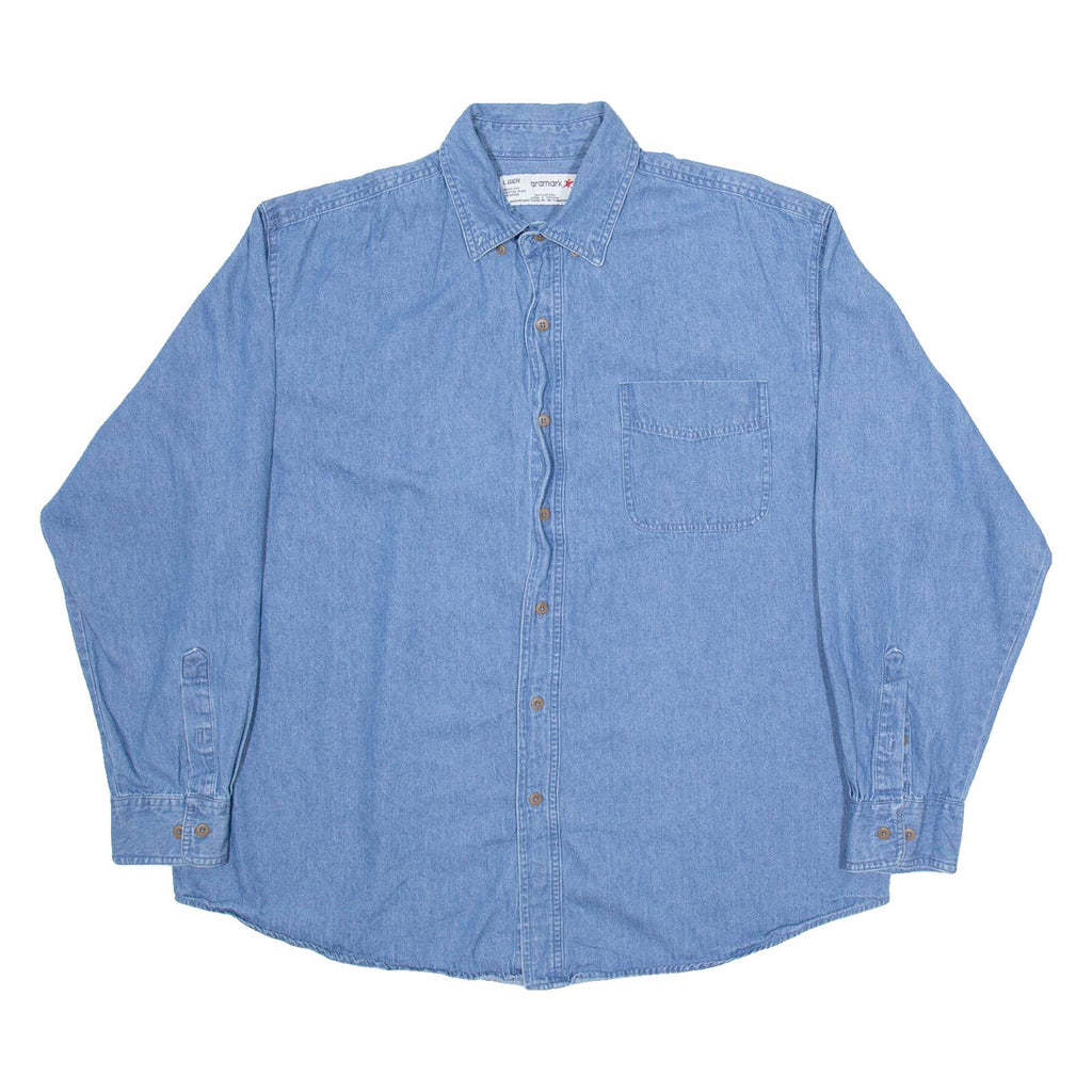 ARAMARK Mens Plain Shirt Blue Long Sleeve L