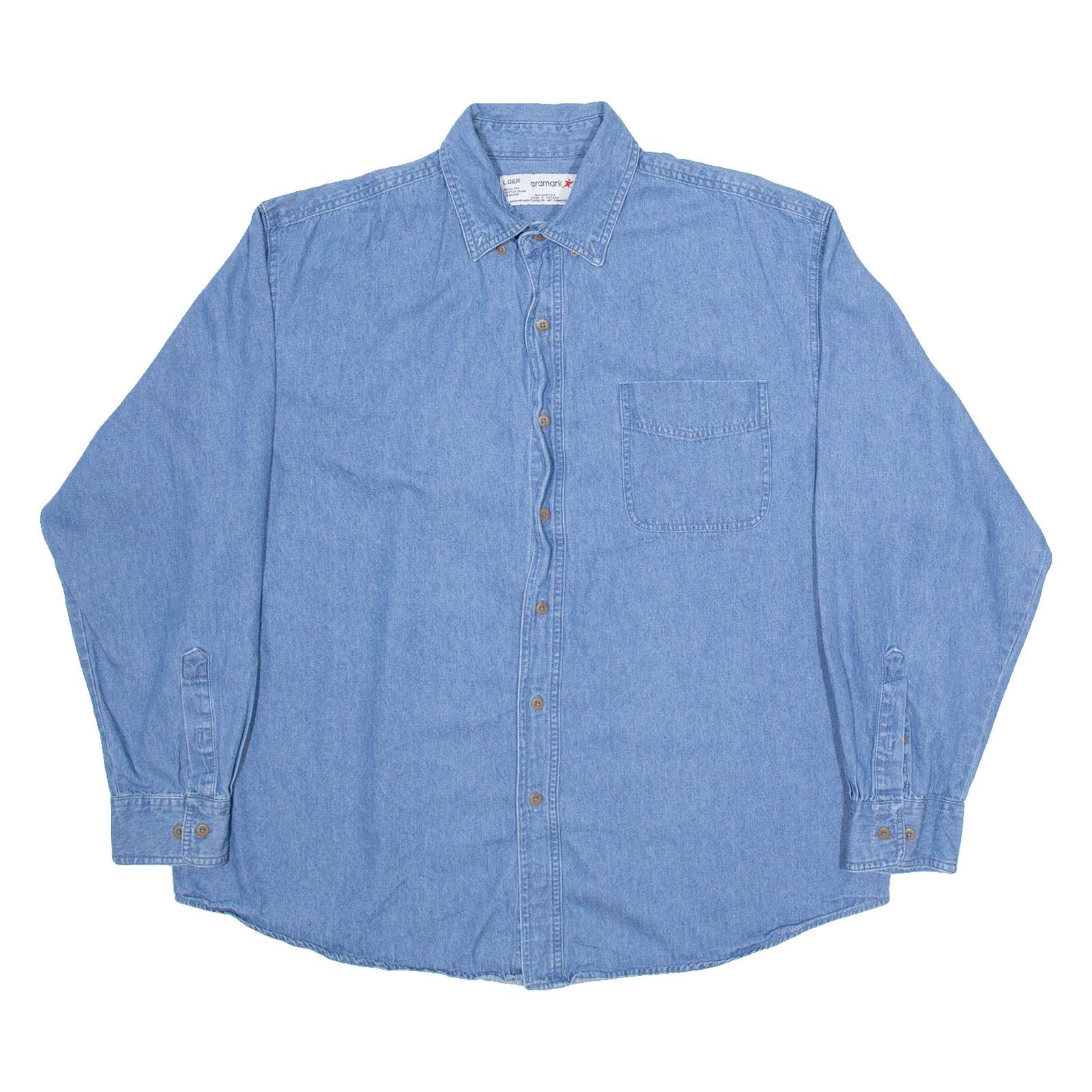 ARAMARK Mens Plain Shirt Blue Long Sleeve L