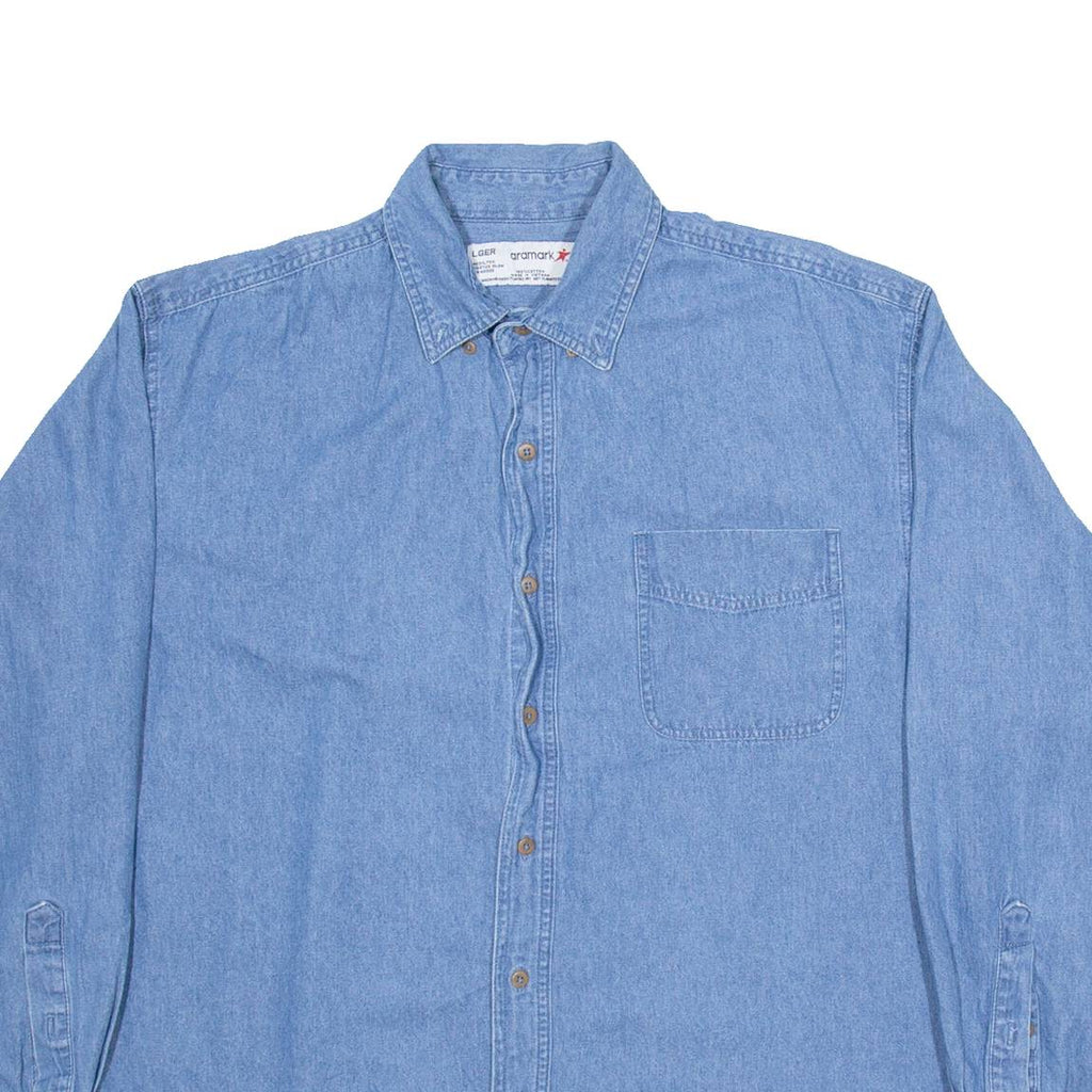 ARAMARK Mens Plain Shirt Blue Long Sleeve L