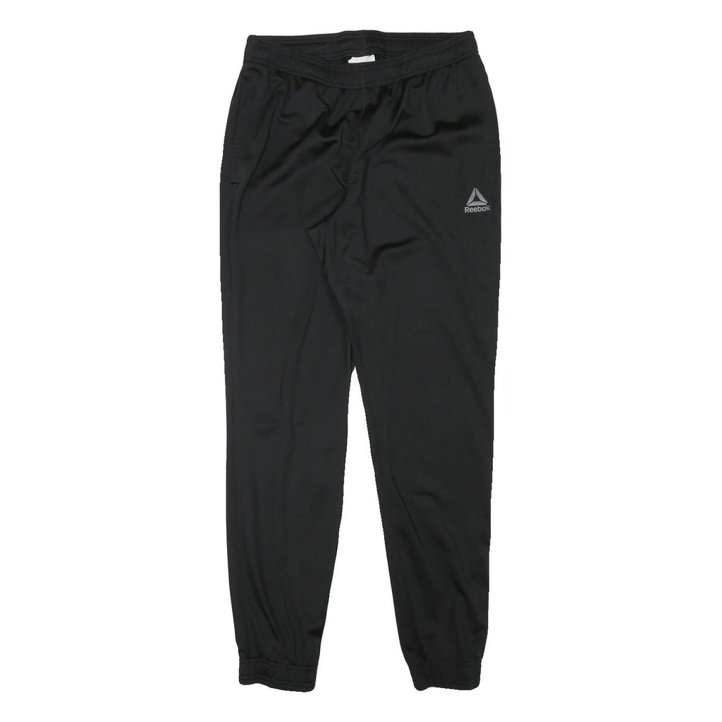 REEBOK Mens Joggers Black M W28 L29 Polyester Blend Slim Tapered Reflective Logo