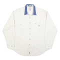 TOMMY HILFIGER Mens White & Blue Cotton Shirt XL Contrast Collar Casual