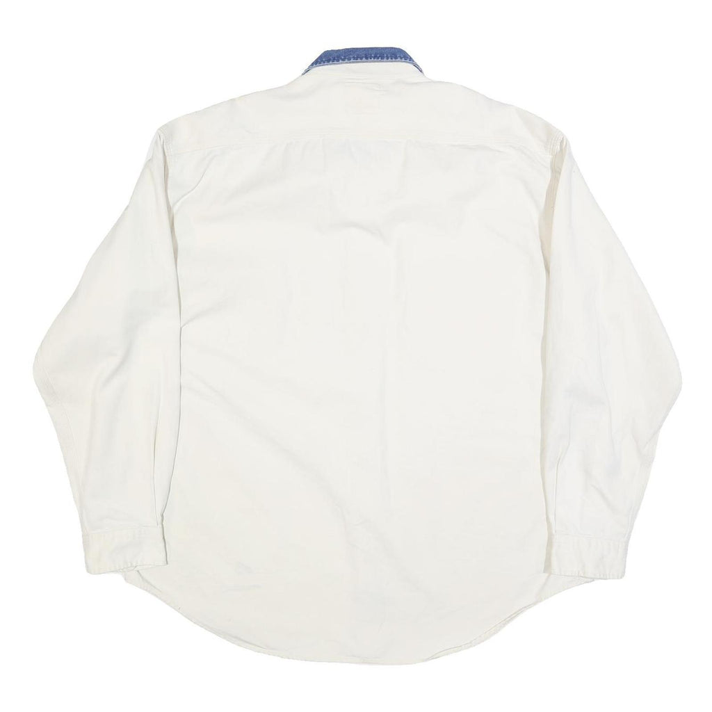 TOMMY HILFIGER Mens White & Blue Cotton Shirt XL Contrast Collar Casual