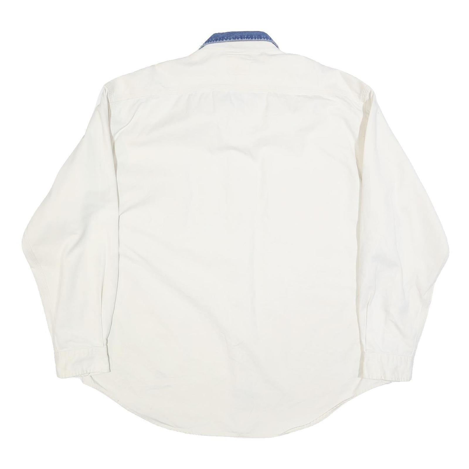 TOMMY HILFIGER Mens White & Blue Cotton Shirt XL Contrast Collar Casual
