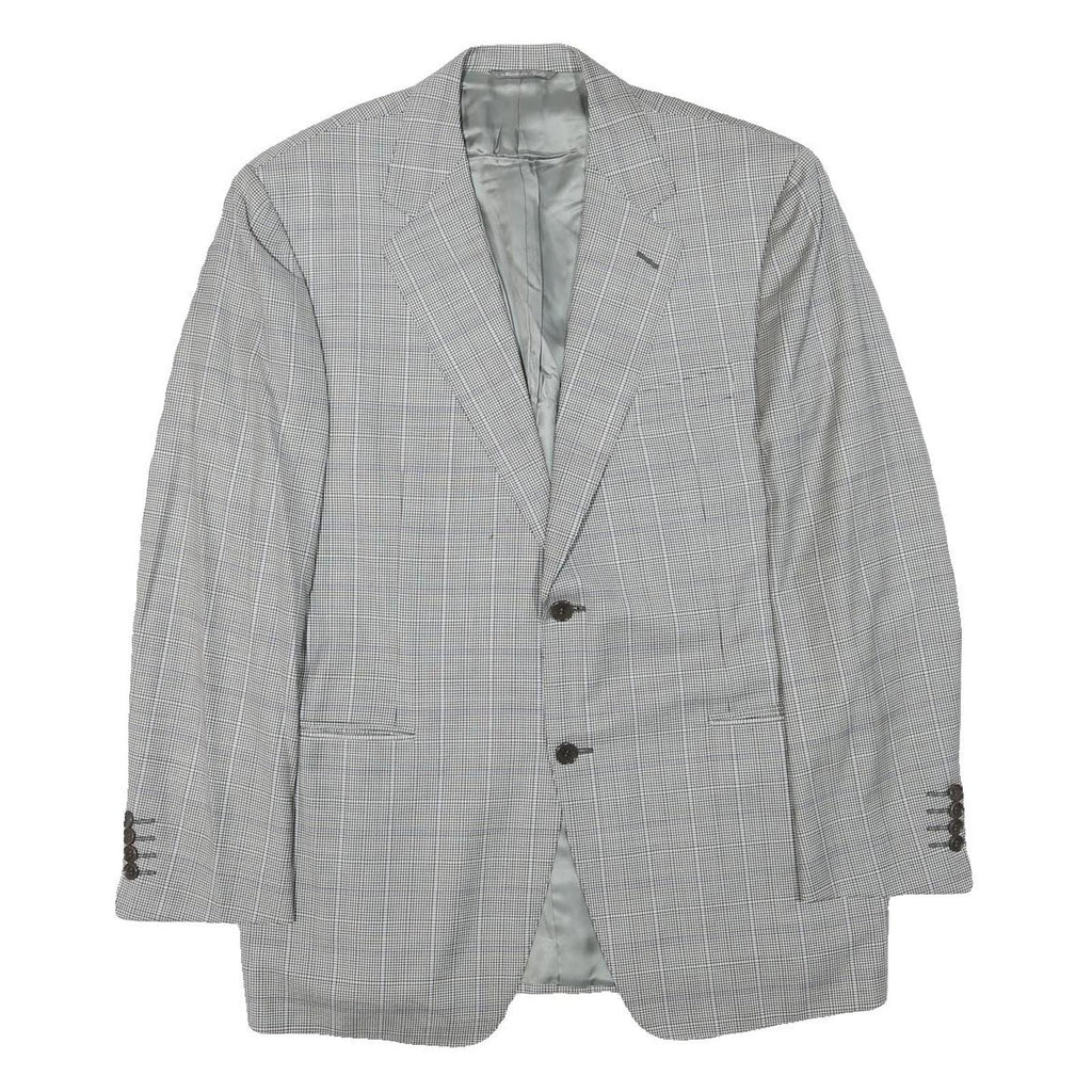 CANALI Mens Grey & Black Checked Wool Blend Classic Jacket S Woven Button