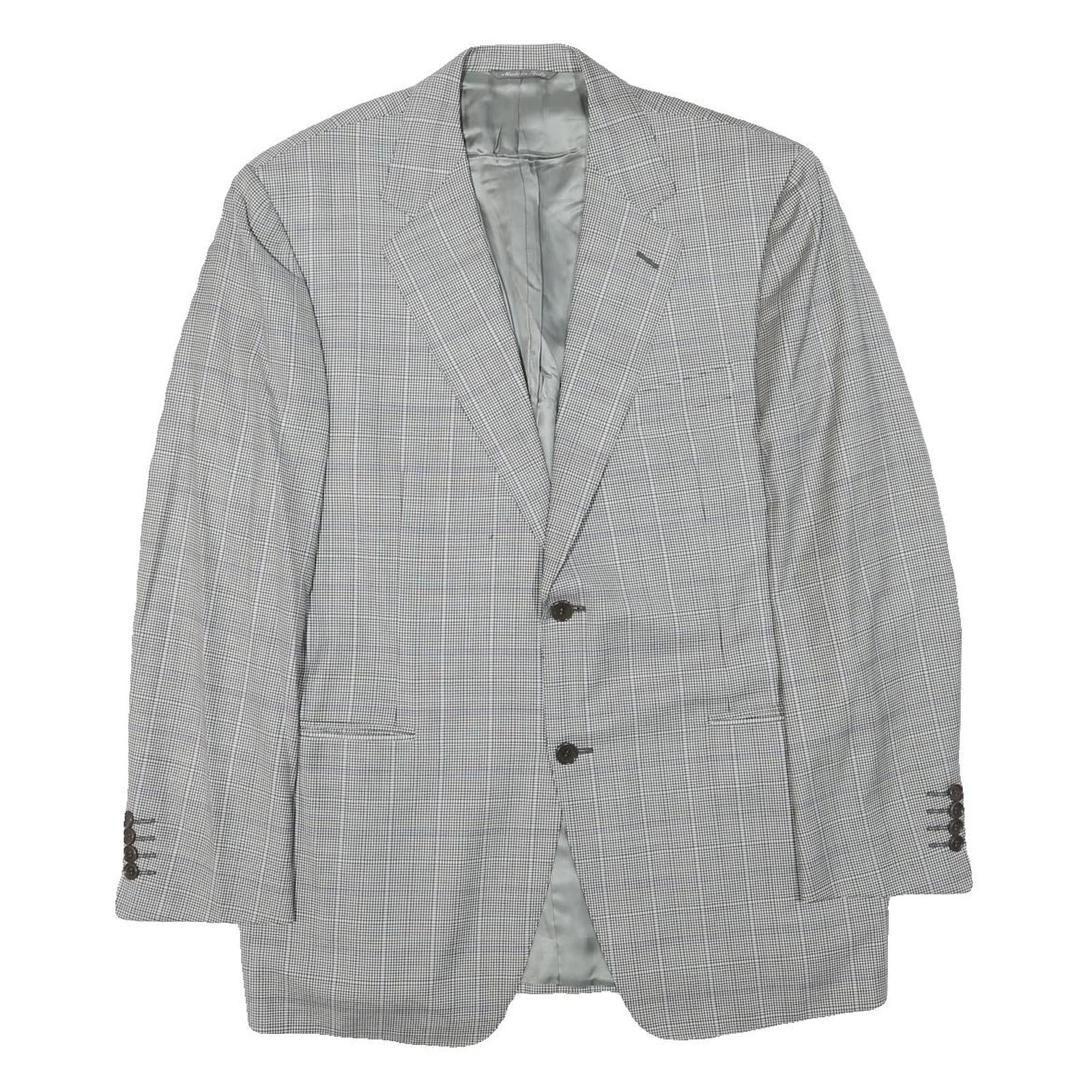 CANALI Mens Grey & Black Checked Wool Blend Classic Jacket S Woven Button