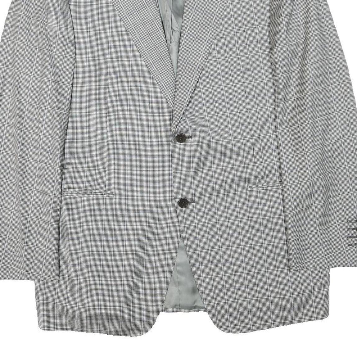 CANALI Mens Grey & Black Checked Wool Blend Classic Jacket S Woven Button
