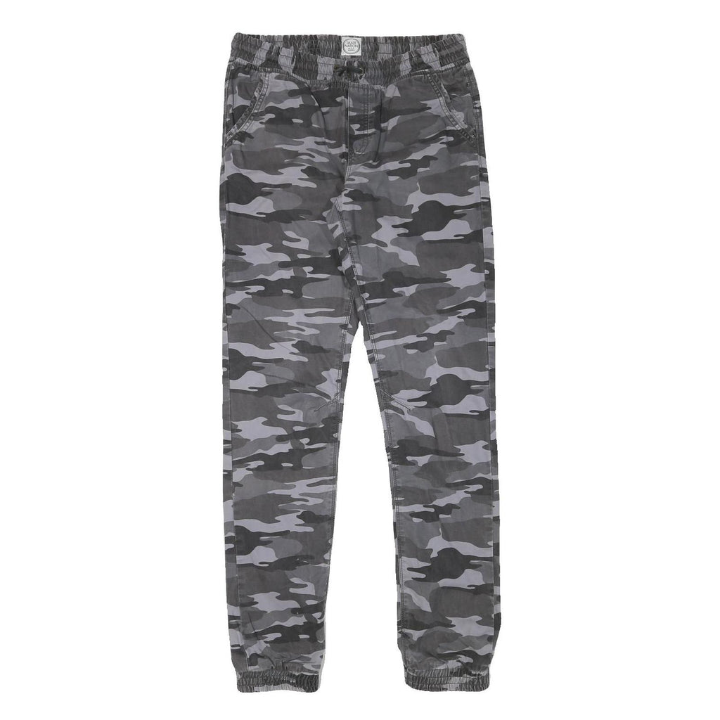 SKATE NATION Mens Cotton Blend Grey & Black Camouflage Slim Drawstring Trousers