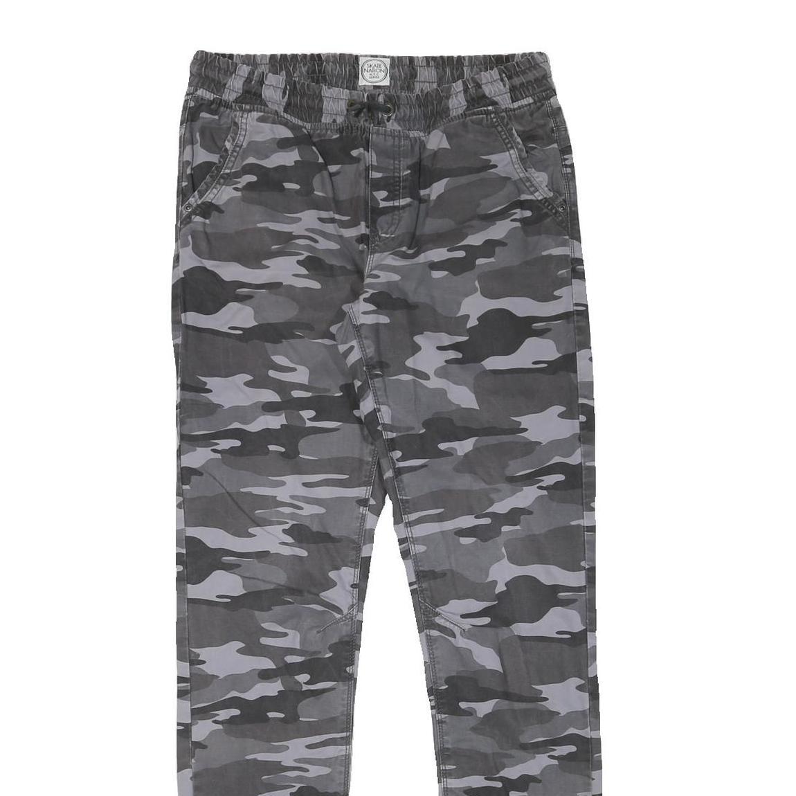 SKATE NATION Mens Cotton Blend Grey & Black Camouflage Slim Drawstring Trousers
