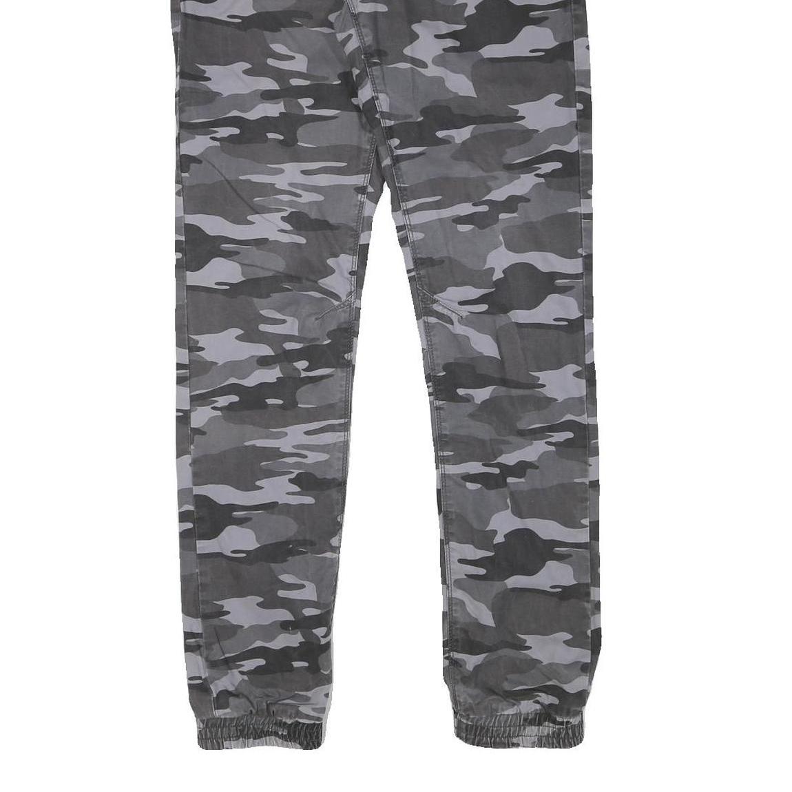 SKATE NATION Mens Cotton Blend Grey & Black Camouflage Slim Drawstring Trousers